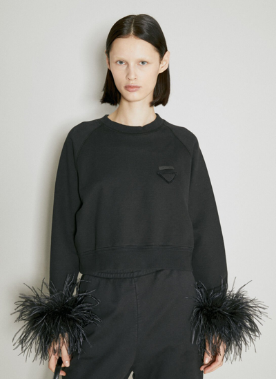 Shop Prada Feather Cuffs Sweatshirt In Black