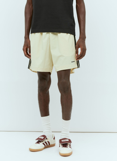 Shop Adidas Originals Logo Embroidery Track Shorts In Beige