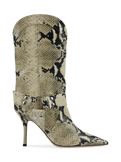 Shop Paris Texas Women's June Snake-embossed Leather Harness Boots In Natural