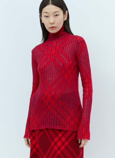 Shop Burberry Check Mohair Blend Sweater In Red