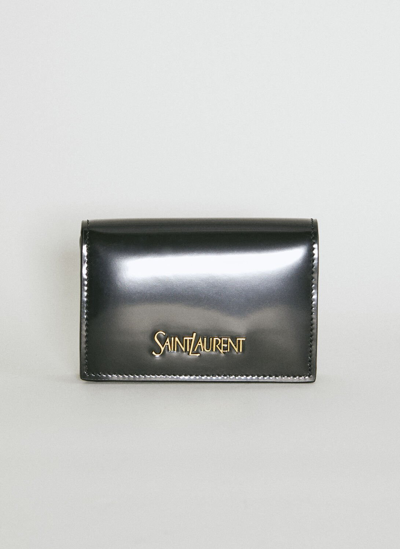Shop Saint Laurent Brushed Leather Business Card Case In Black