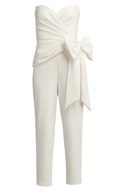 Shop Tadashi Shoji Bow Detail Strapless Crepe Jumpsuit In Ivory