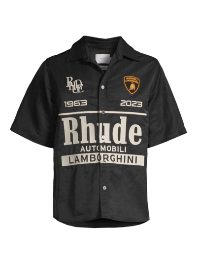 Shop Rhude Men's R H U D E X Lamborghini Automobili Button-up Short-sleeve Shirt In Black