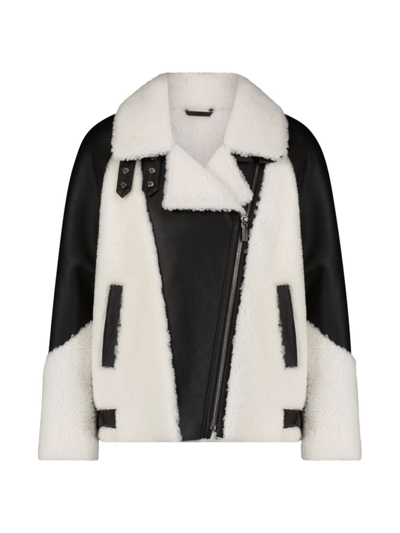 Shop Gorski Women's Shearling Lamb Zip Moto Jacket In White