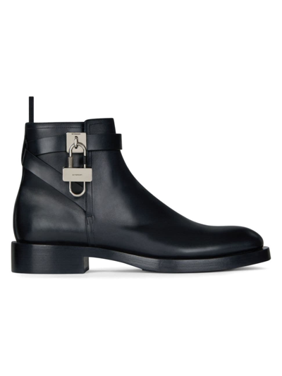 Shop Givenchy Men's Lock Ankle Boots In Leather In Black