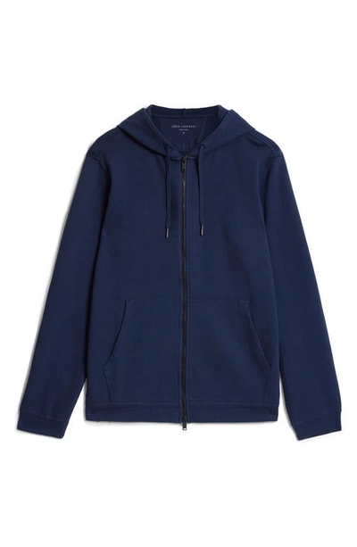 John Varvatos Cotton Double Knit Zip Hoodie In Ink Blue