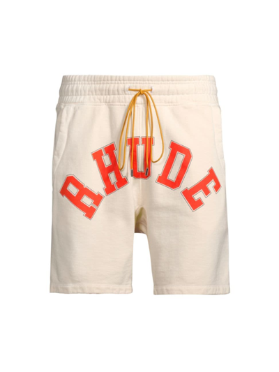 Shop Rhude Men's  Eagles Logo Cotton Sweat Shorts In White