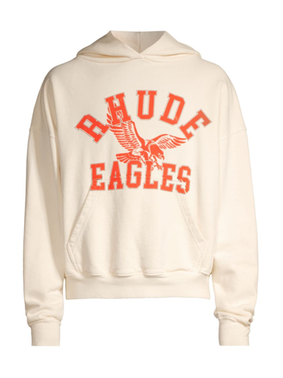 Shop Rhude Men's  Eagles Logo Cotton Hoodie In White