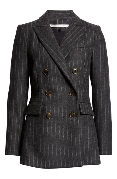 Shop Veronica Beard Ellette Chalk Stripe Stretch Wool Dickey Jacket In Charcoal Multi