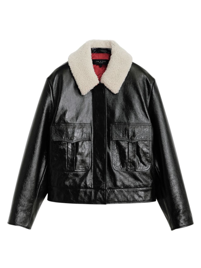 Shop Rag & Bone Women's Shearling-collar Leather Jacket In Black