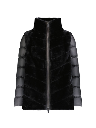 Shop Gorski Women's Shearling Lamb Jacket With Quilted Sleeves In Black