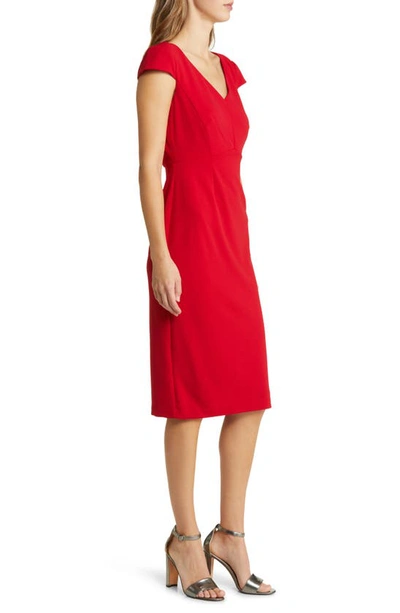 Shop Connected Apparel V-neck Sheath Dress In Apple Red
