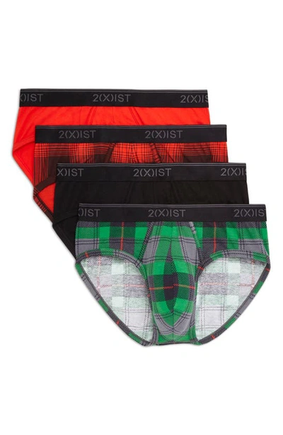 2(x)ist 4-pack No-show Stretch Briefs In Endagnered Tartan Plaid Black