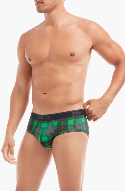 2(x)ist 4-pack No-show Stretch Briefs In Endagnered Tartan Plaid Black