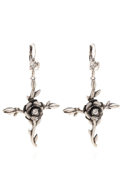 Shop Blumarine Cross Pendant Embellished Earrings In Silver