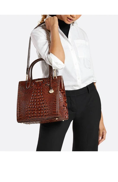 Brahmin Caroline Croc Embossed Leather Satchel In Black