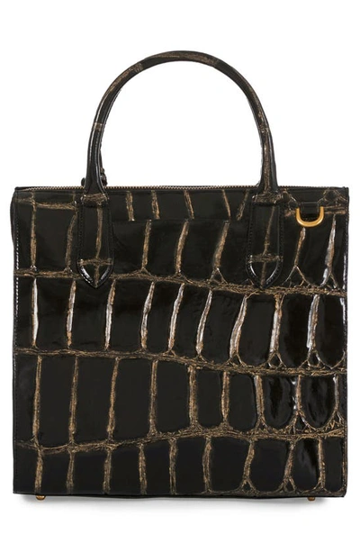 Brahmin Caroline Croc Embossed Leather Satchel In Black