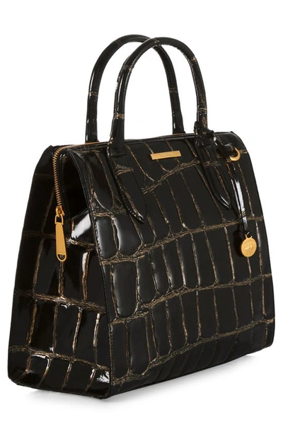 Brahmin Caroline Croc Embossed Leather Satchel In Black