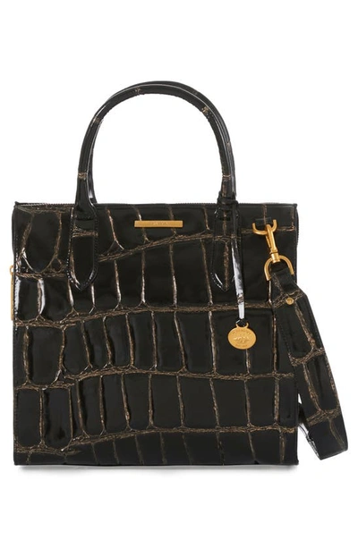 Brahmin Caroline Croc Embossed Leather Satchel In Black