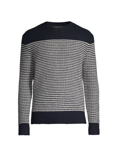 Shop Rag & Bone Men's Ernie Stripe Wool Crewneck Sweater In Navy