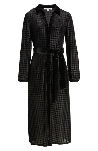Shop Zoe And Claire Long Sleeve Burnout Velvet Midi Shirtdress In Black