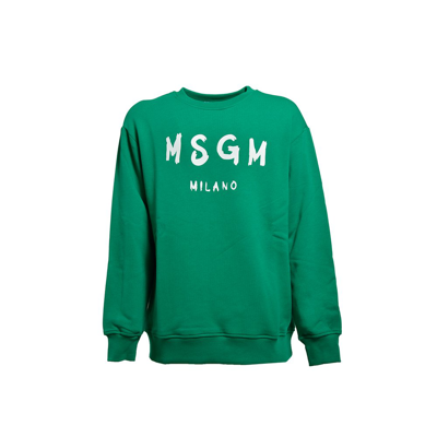 Shop Msgm Kids Logo Printed Crewneck Sweatshirt In Green