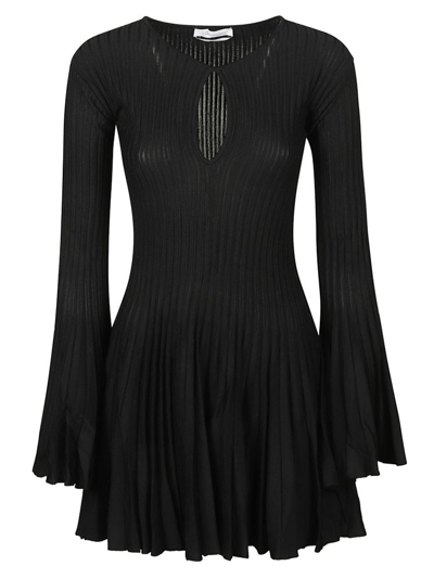 Shop Blumarine Keyhole Pleated Knitted Mini Dress In Black