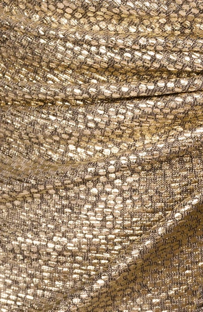 Adrianna Papell Metallic Foil Long Sleeve Knit Faux Wrap Dress In Light Gold