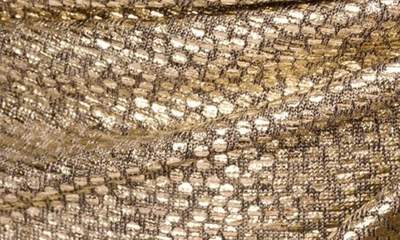 Shop Adrianna Papell Metallic Foil Long Sleeve Knit Faux Wrap Dress In Light Gold