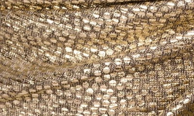 Adrianna Papell Metallic Foil Long Sleeve Knit Faux Wrap Dress In Light Gold