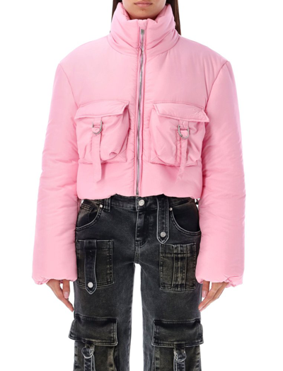 Shop Blumarine Cropped Cargo Down Jacket In Pink