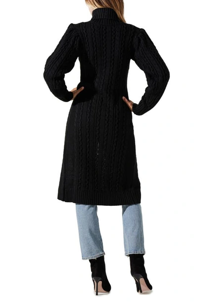 Shop Astr Longline Cable Stitch Turtleneck Sweater In Black