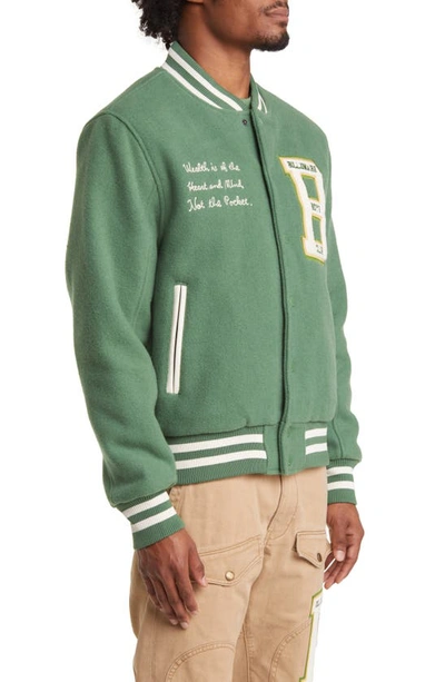 Shop Billionaire Boys Club Earthling Wool Blend Varsity Jacket In Comfrey