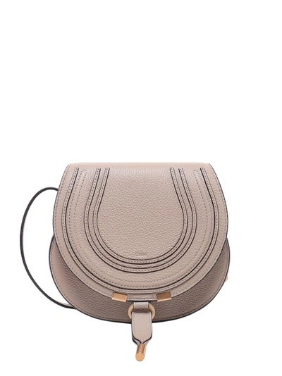 Shop Chloé Marcie Small Leather Shoulder Bag With Logo Engraving In Neutrals