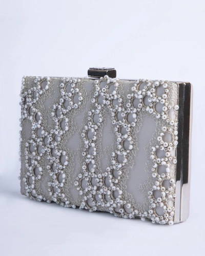 Shop Gemy Maalouf Embroidered Grey Clutch - Accessories