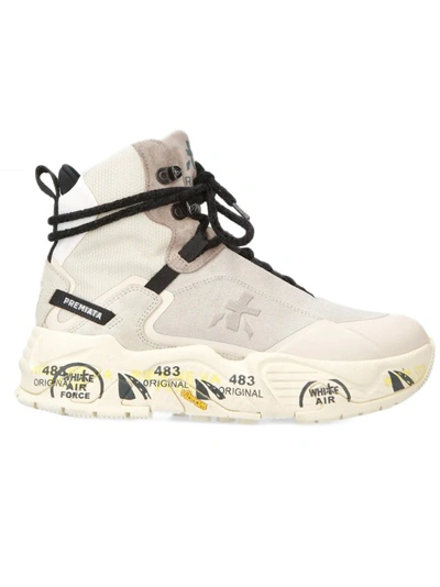 Shop Premiata High Sneakers In Suede And Leather In White