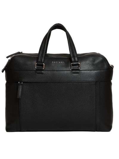 Shop Orciani Black Leather Work Bag With Double Zip