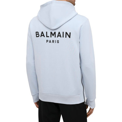 Shop Balmain Zipped Logo Hoodie In White