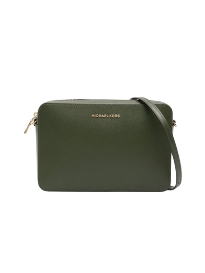Shop Michael Kors Jet Set Saffiano Leather Shoulder Bag In Green