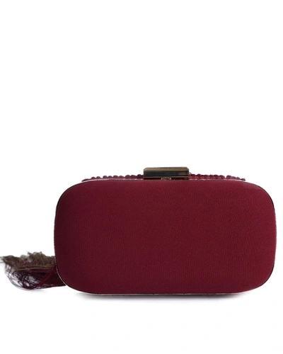 Shop Gemy Maalouf Wine Clutch With Fringes - Accessories In Burgundy