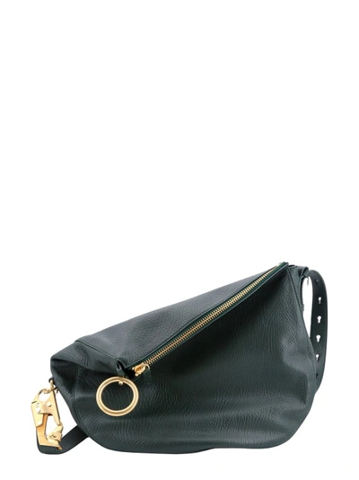 Shop Burberry Leather Shoulder Bag With Lateral Metal Details In Green