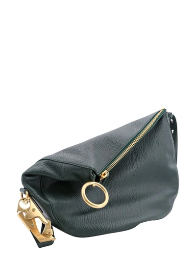 Shop Burberry Leather Shoulder Bag With Lateral Metal Details In Green