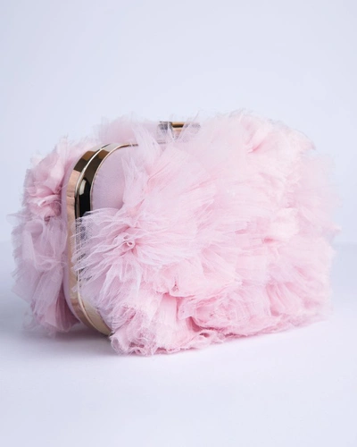 Shop Gemy Maalouf Rushed Tulle Clutch - Accessories In Pink