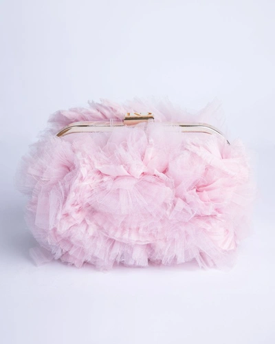 Shop Gemy Maalouf Rushed Tulle Clutch - Accessories In Pink