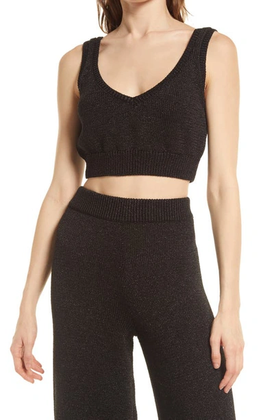 Open Edit Metallic Knit Twinset In Black