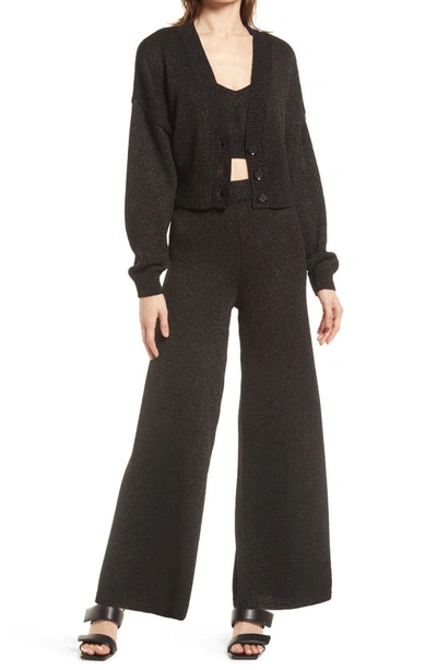 Open Edit Metallic Knit Twinset In Black
