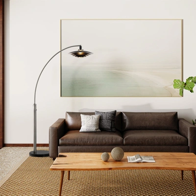 Nova Of California Rancho Mirage 83" 1 Light Arc Lamp In Weathered Brass With Matte Black/gold Leaf Shade And Dimmer Sw