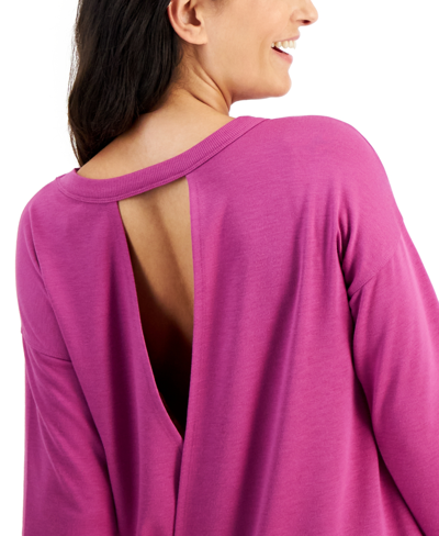 Shop Id Ideology Women's Open-back Long-sleeve Pullover Top, Created For Macy's In Molten Pink