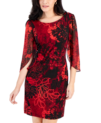 Shop Connected Petite Chiffon-sleeve Sheath Dress In Red