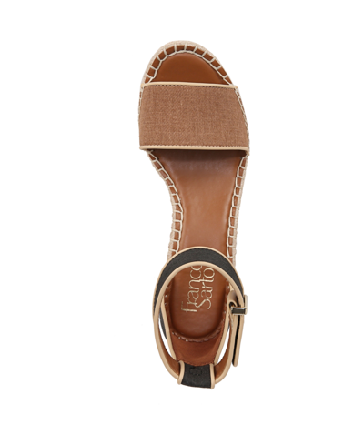Franco Sarto Clemens Ankle Strap Platform Wedge Sandal In Tan,black Fabric